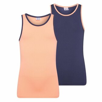 Mix&amp;Match Meisjes hemd Zalm/D.Blauw (2-pack)