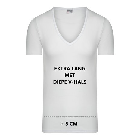 Exra lang Heren T-shirt met diepe V-hals M3000 Wit 