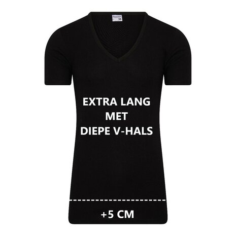 Extra lang Heren T-shirt met diepe V-hals M3000 Zwart